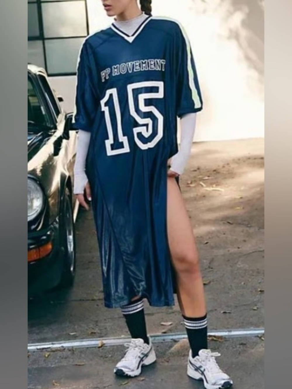 FP MOVEMENT BY FREE PEOPLE NAVY CAMPER T-SHIRT MAXI DRESS